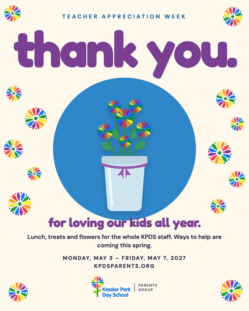 Flyer: Teacher Appreciation Week. Thank you for loving our kids all year. May 3–7, 2027.